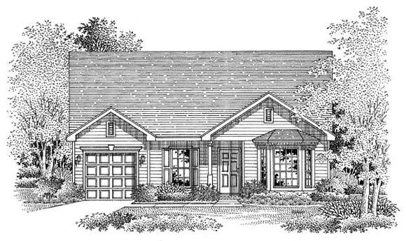 Traditional House Plan 54859 with 3 Beds, 2 Baths, 1 Car Garage Elevation