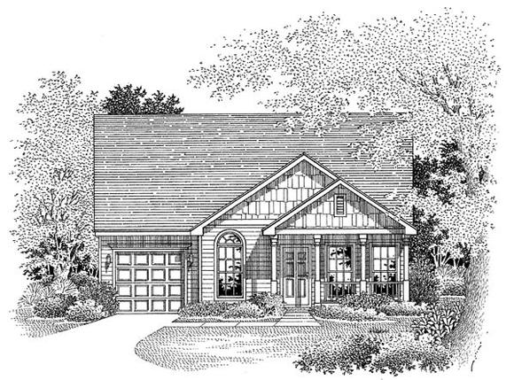 Craftsman House Plan 54860 with 3 Beds, 2 Baths, 1 Car Garage Elevation
