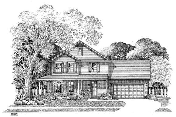 Country House Plan 54863 with 3 Beds, 2.5 Baths, 2 Car Garage Elevation