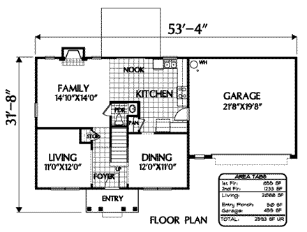 Colonial House Plan 54865 with 4 Beds, 2.5 Baths, 2 Car Garage First Level Plan