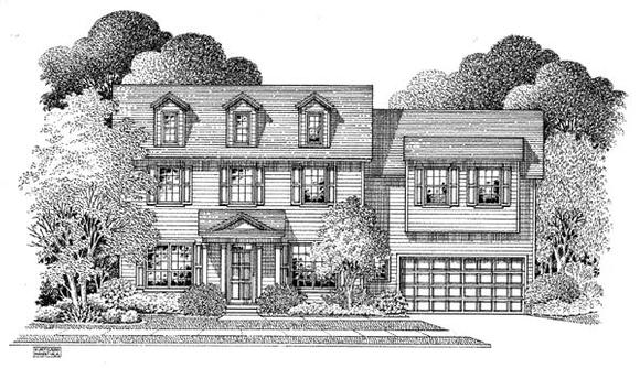 Colonial House Plan 54865 with 4 Beds, 2.5 Baths, 2 Car Garage Elevation