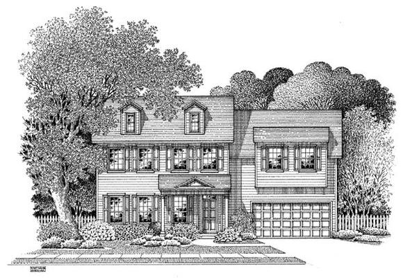 Colonial House Plan 54866 with 4 Beds, 2.5 Baths, 2 Car Garage Elevation