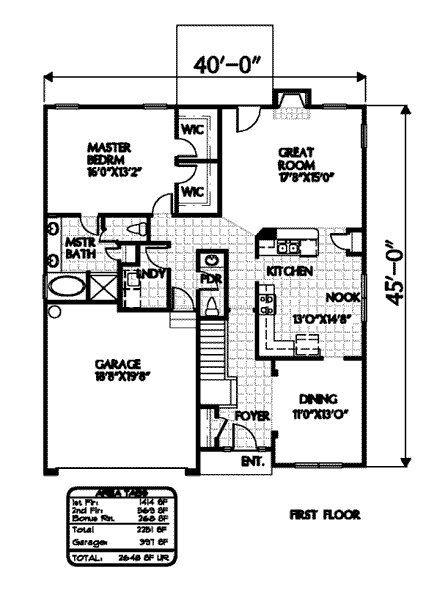 Traditional House Plan 54868 with 3 Beds, 2.5 Baths, 2 Car Garage First Level Plan