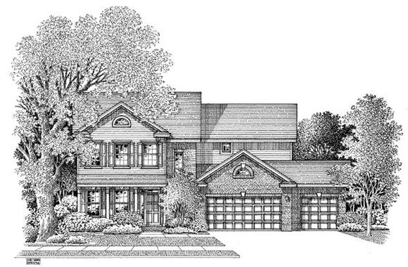 Colonial House Plan 54876 with 3 Beds, 2.5 Baths, 3 Car Garage Elevation