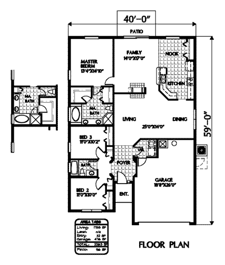 Florida House Plan 54889 with 3 Beds, 2 Baths, 2 Car Garage First Level Plan