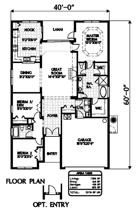 Florida House Plan 54891 with 3 Beds, 2 Baths, 2 Car Garage First Level Plan
