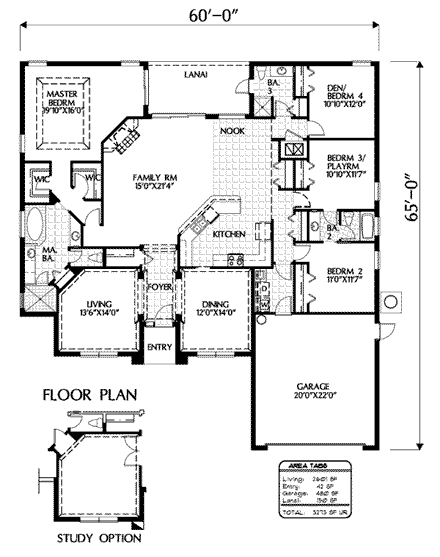 Florida House Plan 54904 with 4 Beds, 3 Baths, 2 Car Garage First Level Plan
