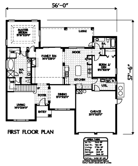 Mediterranean House Plan 54906 with 5 Beds, 3 Baths, 2 Car Garage First Level Plan