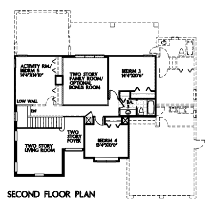 Mediterranean House Plan 54906 with 5 Beds, 3 Baths, 2 Car Garage Second Level Plan
