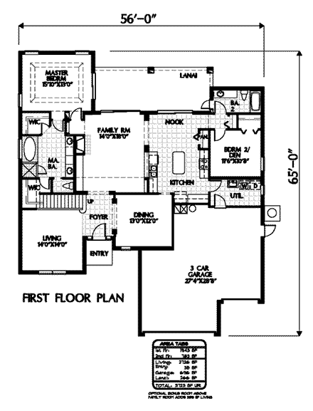 European House Plan 54907 with 5 Beds, 3 Baths, 3 Car Garage First Level Plan