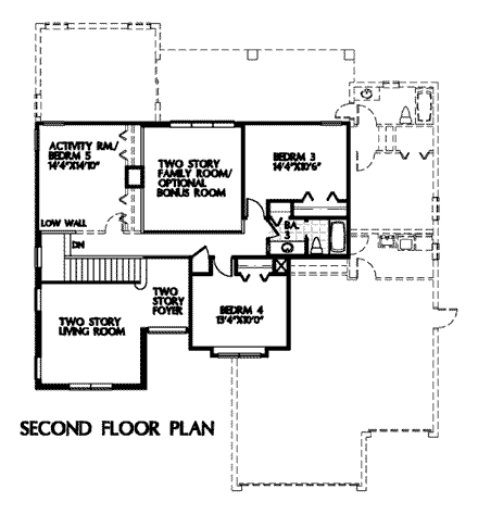 European House Plan 54907 with 5 Beds, 3 Baths, 3 Car Garage Second Level Plan