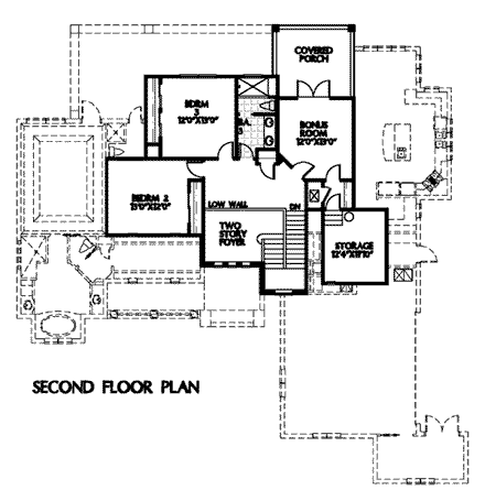 Mediterranean House Plan 54909 with 3 Beds, 3 Baths, 2 Car Garage Second Level Plan