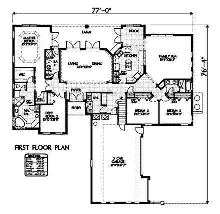 Mediterranean House Plan 54910 with 4 Beds, 3 Baths, 3 Car Garage First Level Plan
