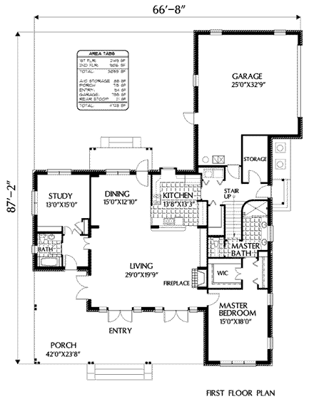 Country House Plan 54912 with 3 Beds, 3 Baths, 2 Car Garage First Level Plan