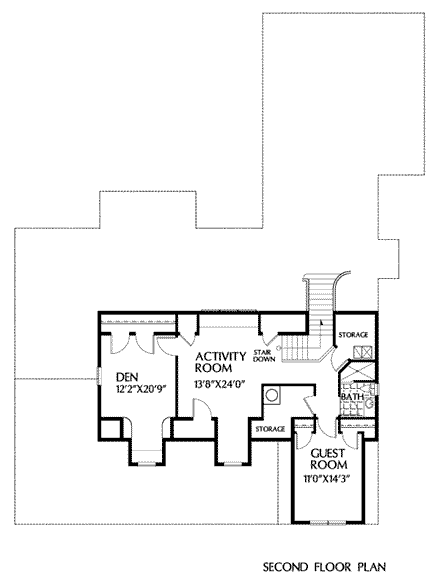Country House Plan 54912 with 3 Beds, 3 Baths, 2 Car Garage Second Level Plan