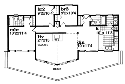 Cabin, Contemporary House Plan 55000 with 3 Beds, 2 Baths First Level Plan