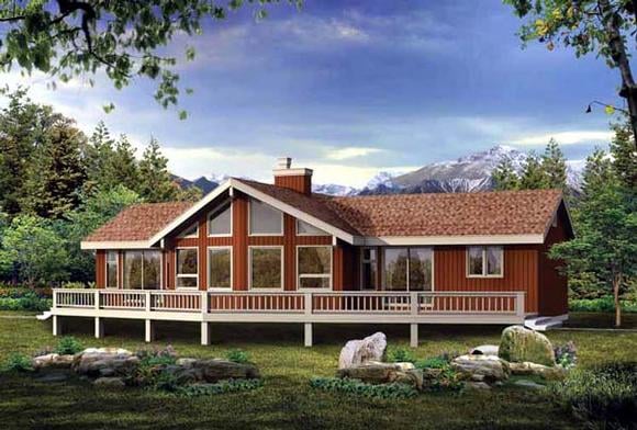 Cabin, Contemporary House Plan 55000 with 3 Beds, 2 Baths Elevation