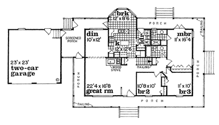 Country, One-Story House Plan 55001 with 3 Beds, 2 Baths, 2 Car Garage First Level Plan