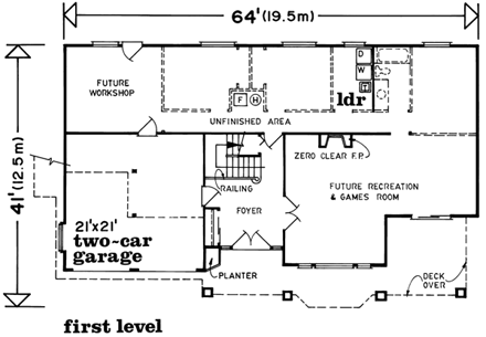 Traditional House Plan 55004 with 3 Beds, 2 Baths, 2 Car Garage First Level Plan