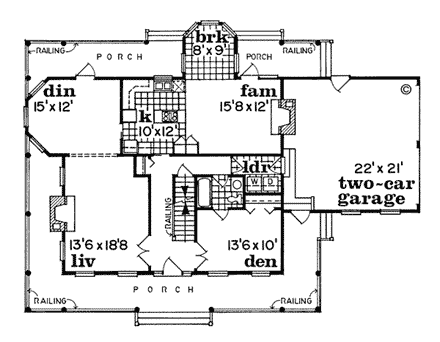 Bungalow, Country, Southern House Plan 55005 with 4 Beds, 3 Baths, 2 Car Garage First Level Plan