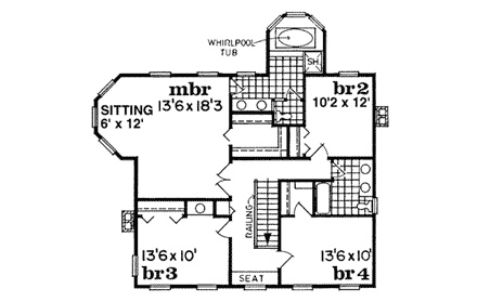 Bungalow, Country, Southern House Plan 55005 with 4 Beds, 3 Baths, 2 Car Garage Second Level Plan