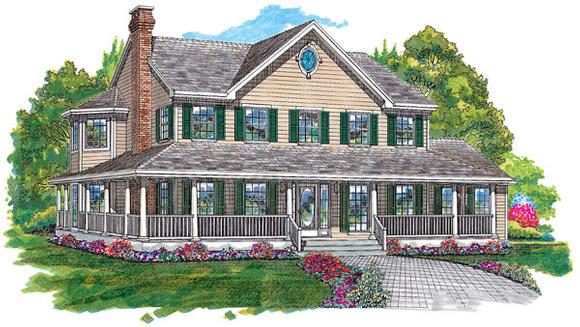 Bungalow, Country, Southern House Plan 55005 with 4 Beds, 3 Baths, 2 Car Garage Elevation