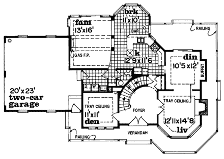 Farmhouse, Victorian House Plan 55006 with 4 Beds, 3 Baths, 2 Car Garage First Level Plan