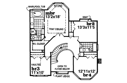 Farmhouse, Victorian House Plan 55006 with 4 Beds, 3 Baths, 2 Car Garage Second Level Plan