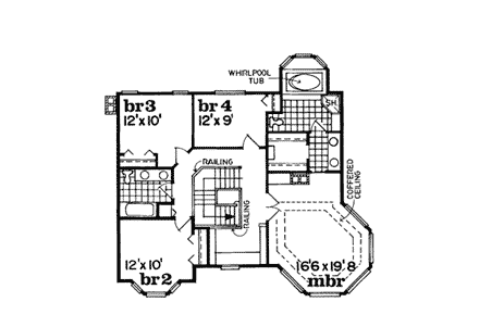 Country, Victorian House Plan 55008 with 4 Beds, 3 Baths, 2 Car Garage Second Level Plan