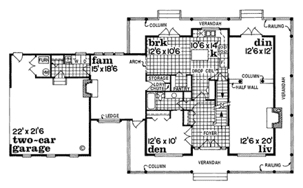 Country, Southern House Plan 55012 with 4 Beds, 3 Baths, 2 Car Garage First Level Plan