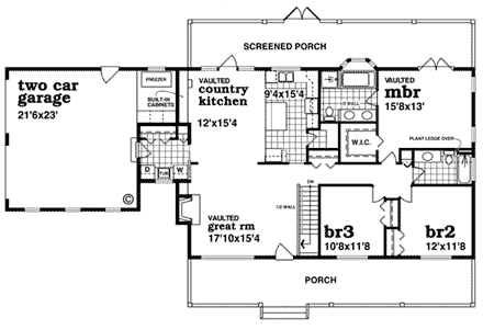 One-Story, Ranch House Plan 55021 with 3 Beds, 2 Baths, 2 Car Garage First Level Plan