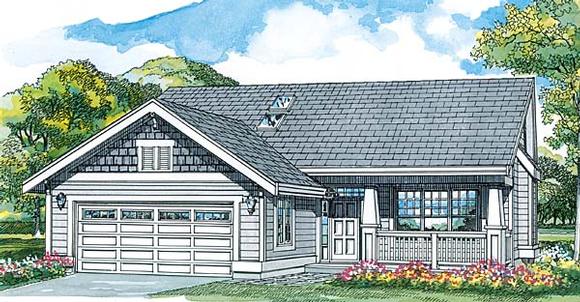Craftsman, Narrow Lot, One-Story House Plan 55025 with 3 Beds, 2 Baths, 2 Car Garage Elevation