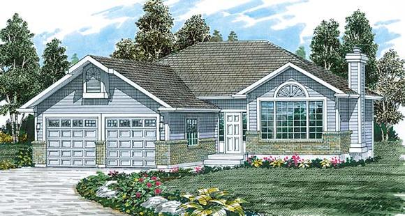 Narrow Lot, One-Story, Traditional House Plan 55026 with 3 Beds, 2 Baths, 2 Car Garage Elevation