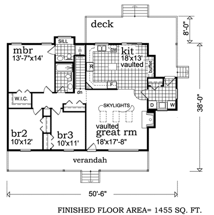 Farmhouse, Ranch House Plan 55031 with 3 Beds, 2 Baths First Level Plan