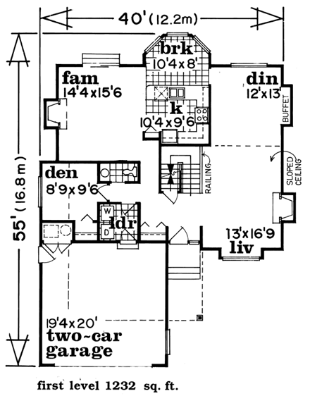 Contemporary House Plan 55039 with 3 Beds, 3 Baths, 2 Car Garage First Level Plan