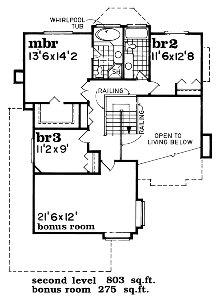 Contemporary House Plan 55039 with 3 Beds, 3 Baths, 2 Car Garage Second Level Plan