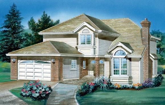 Narrow Lot, Traditional House Plan 55043 with 3 Beds, 3 Baths, 2 Car Garage Elevation