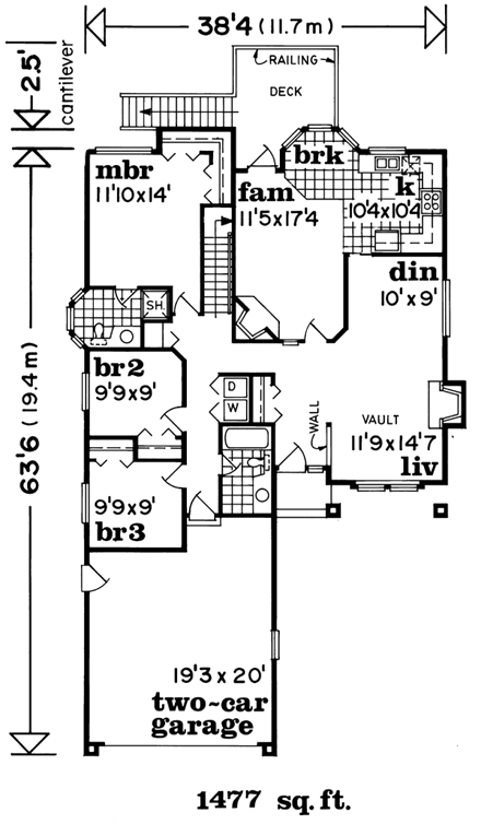 Florida, Narrow Lot, One-Story House Plan 55048 with 3 Beds, 2 Baths, 2 Car Garage First Level Plan