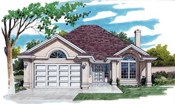 Florida, Narrow Lot, One-Story House Plan 55048 with 3 Beds, 2 Baths, 2 Car Garage Elevation