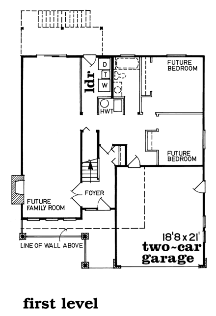 Contemporary, Narrow Lot House Plan 55055 with 3 Beds, 2 Baths, 2 Car Garage First Level Plan