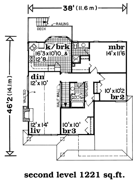 Contemporary, Narrow Lot House Plan 55055 with 3 Beds, 2 Baths, 2 Car Garage Second Level Plan