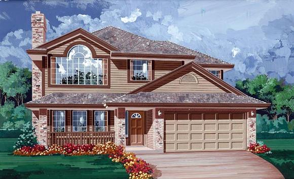 Contemporary, Narrow Lot House Plan 55055 with 3 Beds, 2 Baths, 2 Car Garage Elevation