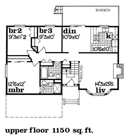 One-Story, Tudor House Plan 55098 with 3 Beds, 2 Baths, 2 Car Garage Second Level Plan