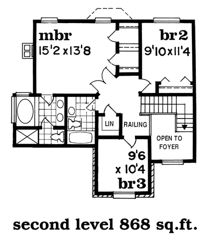 European House Plan 55103 with 3 Beds, 3 Baths, 2 Car Garage Second Level Plan