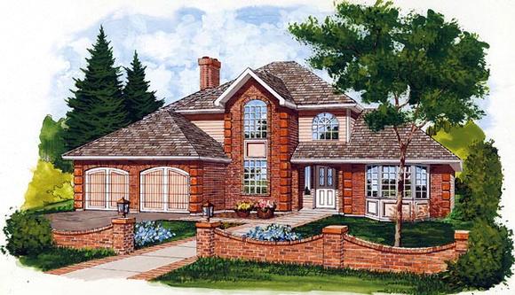 European House Plan 55103 with 3 Beds, 3 Baths, 2 Car Garage Elevation