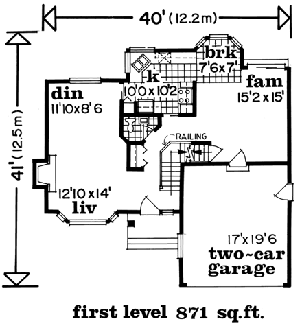 Contemporary, Narrow Lot House Plan 55113 with 3 Beds, 3 Baths, 2 Car Garage First Level Plan