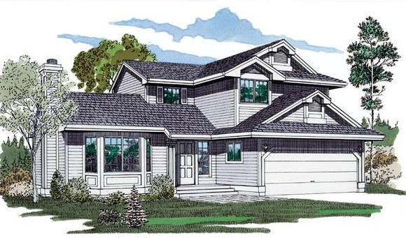 Contemporary, Narrow Lot House Plan 55113 with 3 Beds, 3 Baths, 2 Car Garage Elevation