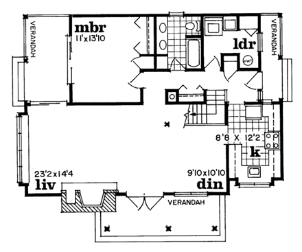 House Plan 55125 with 3 Beds, 2 Baths First Level Plan