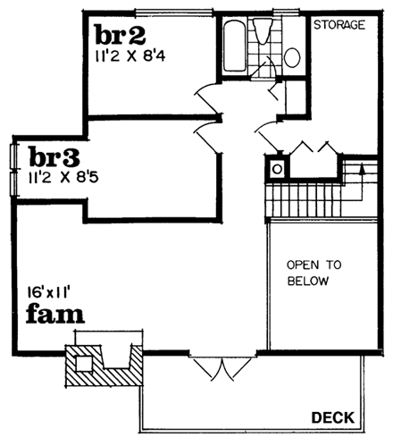 House Plan 55125 with 3 Beds, 2 Baths Second Level Plan
