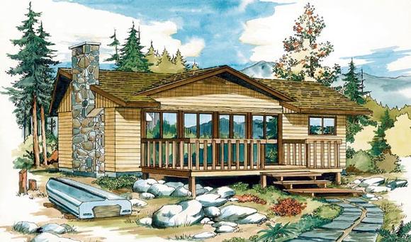 Country, Narrow Lot, One-Story House Plan 55131 with 2 Beds, 1 Baths Elevation